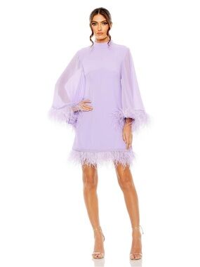 Mac Duggal Lavender Feather Chiffon Mini Dress 11439